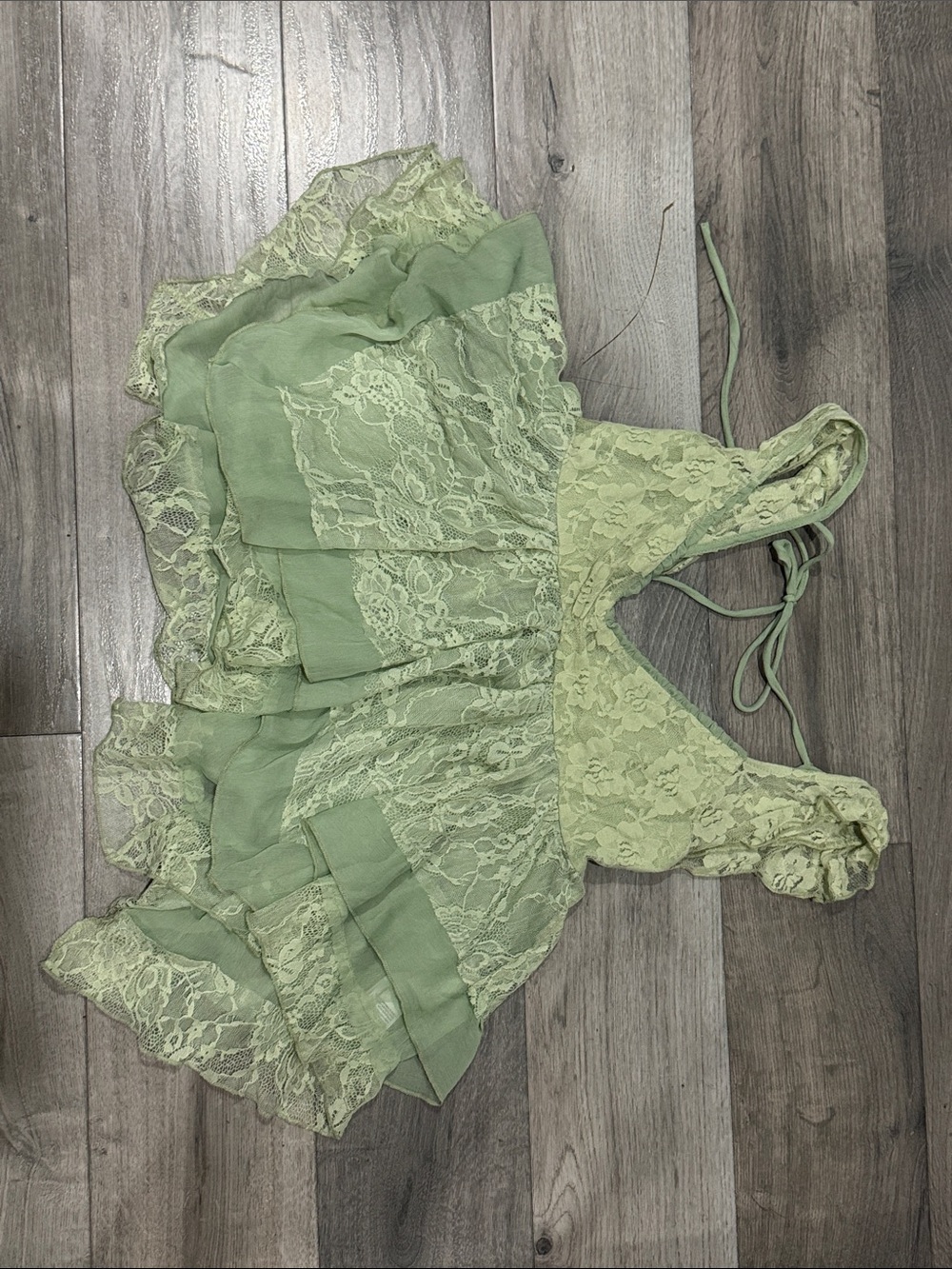 Kimchi Blue Pastel Green Lace Ruffle Chemise